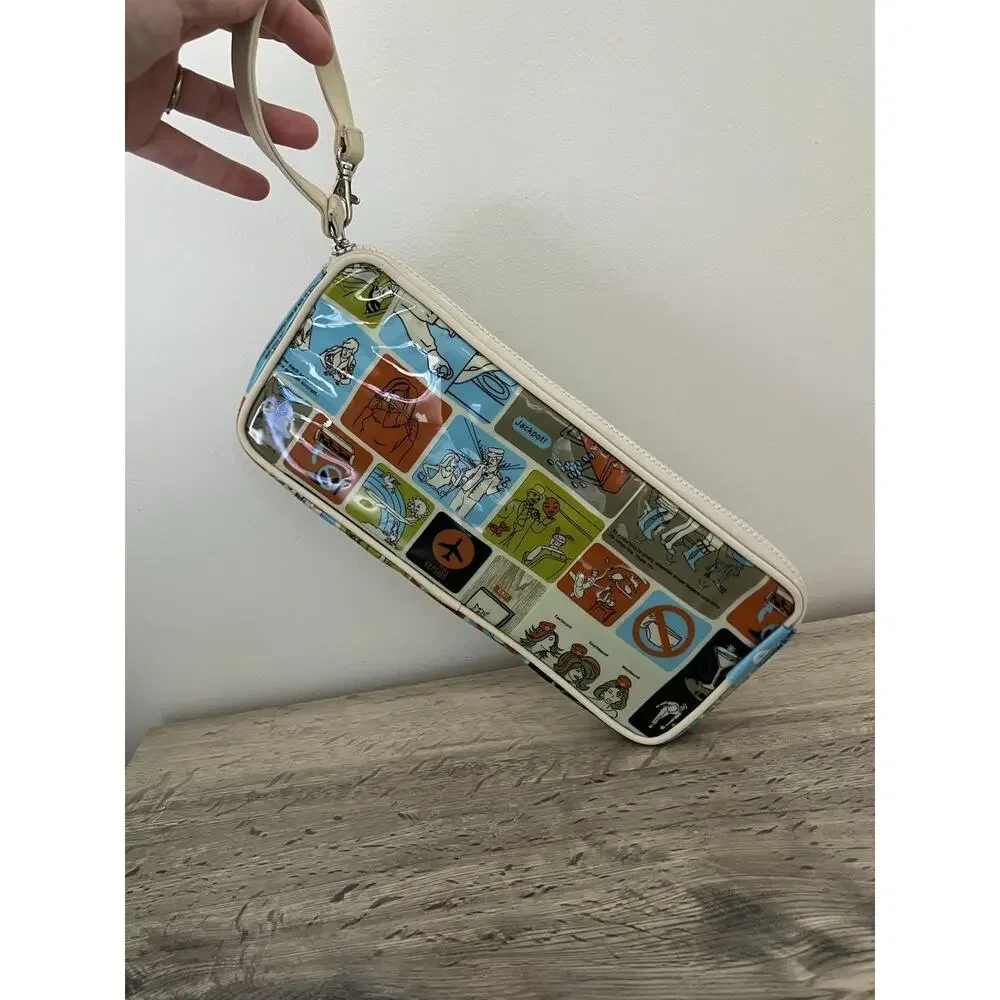 TRANSVERSION Funny Travel Theme Vinyl Makeup Bag Stewardess Airplane w/ Mirror